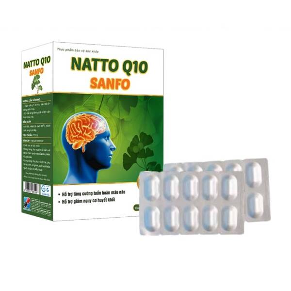 Natto Q10 Sanfo hỗ trợ tăng cường tuần hoàn máu não giảm đau đầu hoa mắt chóng mặt